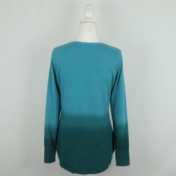 Isis Women's Medium Blue Ombre Scoop Neck Tunic Length Long Sleeve Knit Blouse - Picture 3 of 7